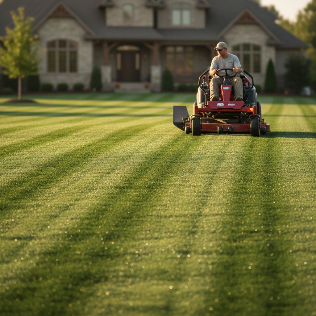 Professional lawn mowing service in London creating perfectly manicured grass